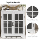 Modern Bathroom Vanity With Ceramic Sink, Tempered Blurred Glass Doors