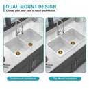 32" Undermount Double Bowl Kitchen Sink Rectangular Deep Dual Bas With Grids - White
