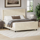 Corduroy Upholstered Bed Frame With Vertical Stripe Wingback And High Footboard