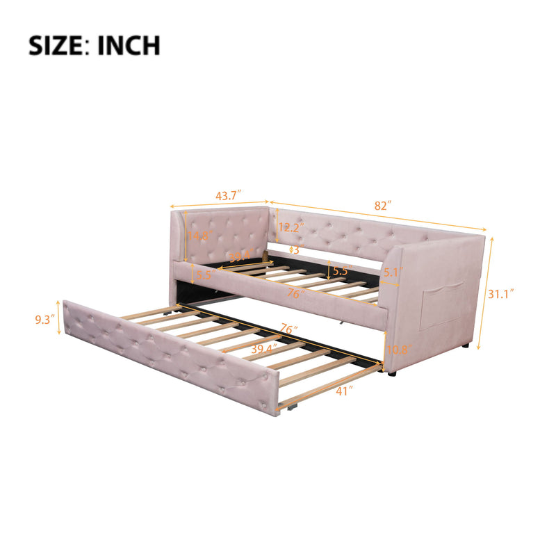 Upholstered Tufted Daybed With Trundle