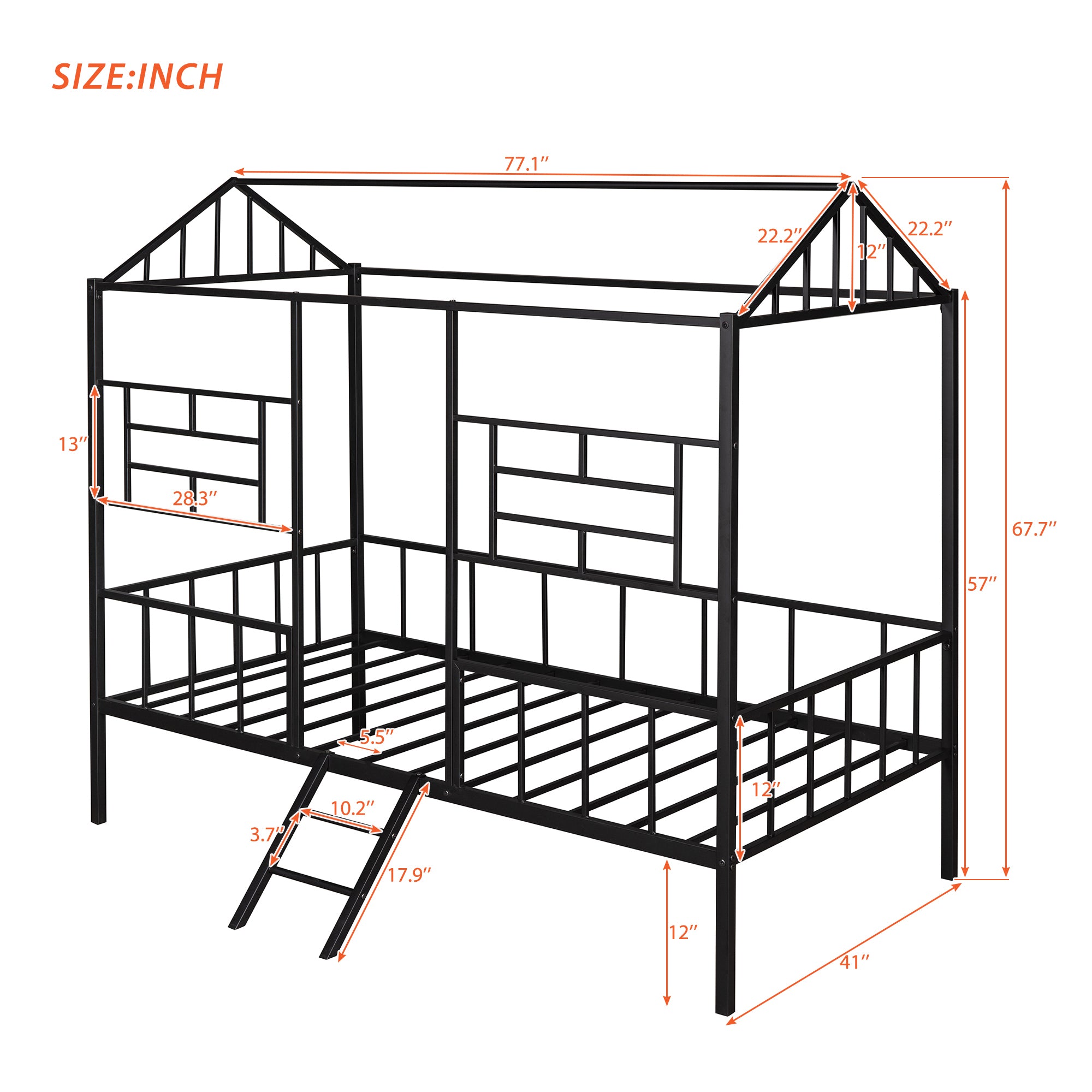 Metal House Bed Frame Twin Size with Slatted Support No Box Spring Needed Black - Atlantic Fine Furniture Melbourne FL