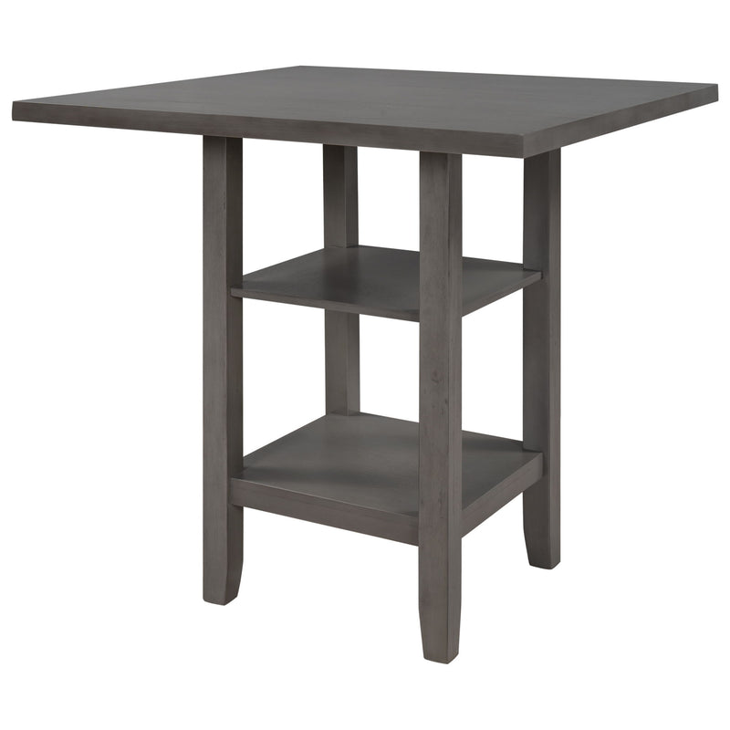 5 Piece Wooden Counter Height Dining Set With Padded Chairs, Storage Shelving