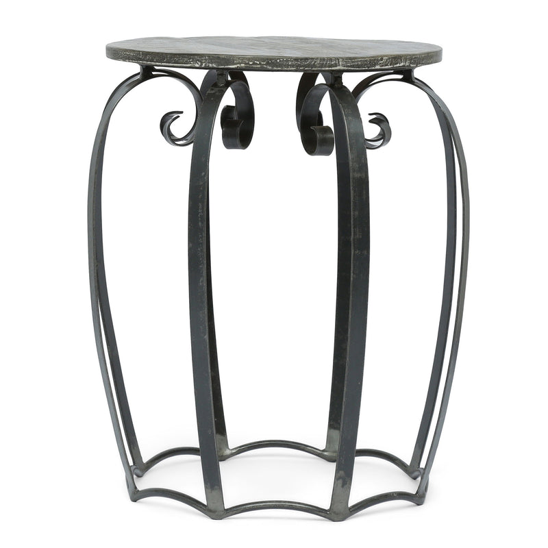 Modern Industrial End Table With Mango Wood Top And Iron Frame - Gray