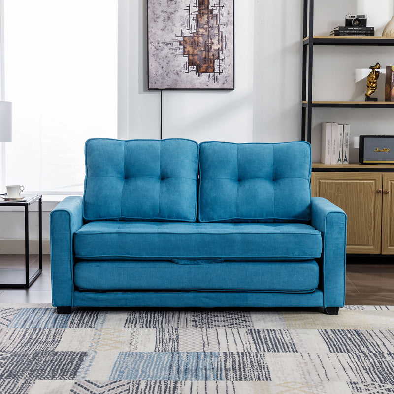 Loveseat Sofa With Pull-Out Bed Modern Upholstered Couch With Side Pocket For Living Room Office