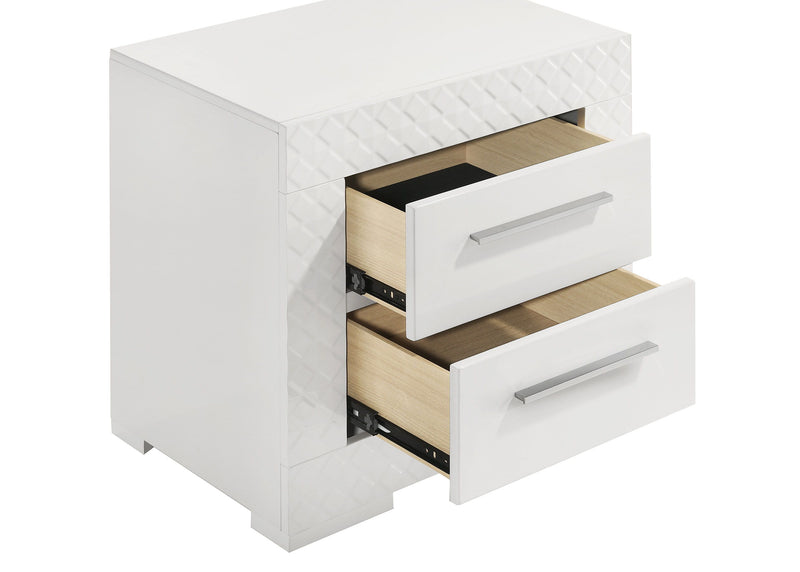 Ives - 2-Drawer Nightstand Bedside Table - White High Gloss