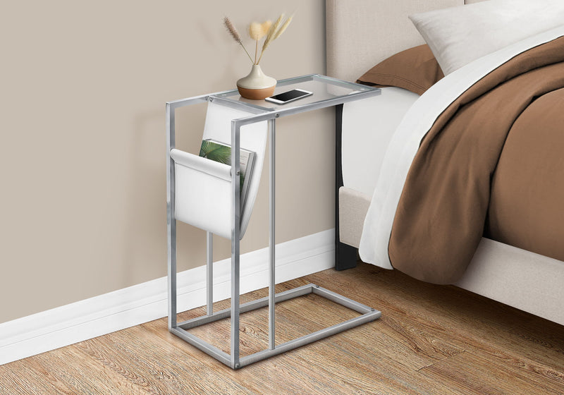 C-Shaped Accent Table Magazine Storage For Living Room - Chrome