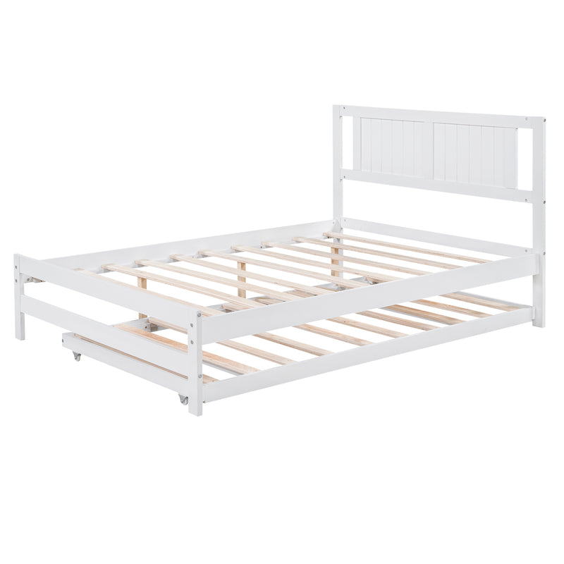 Full Size Platform Bed with Adjustable Trundle,White(Old SKU:SM000248AAK)