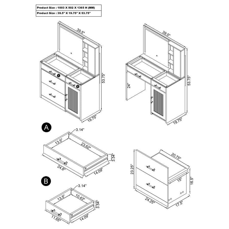 Flora - 2-Drawer Vanity Set With LED Mirror