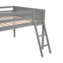 Full Size Wood Loft Bed with Ladder, ladder can be placed on the left or right, Gray