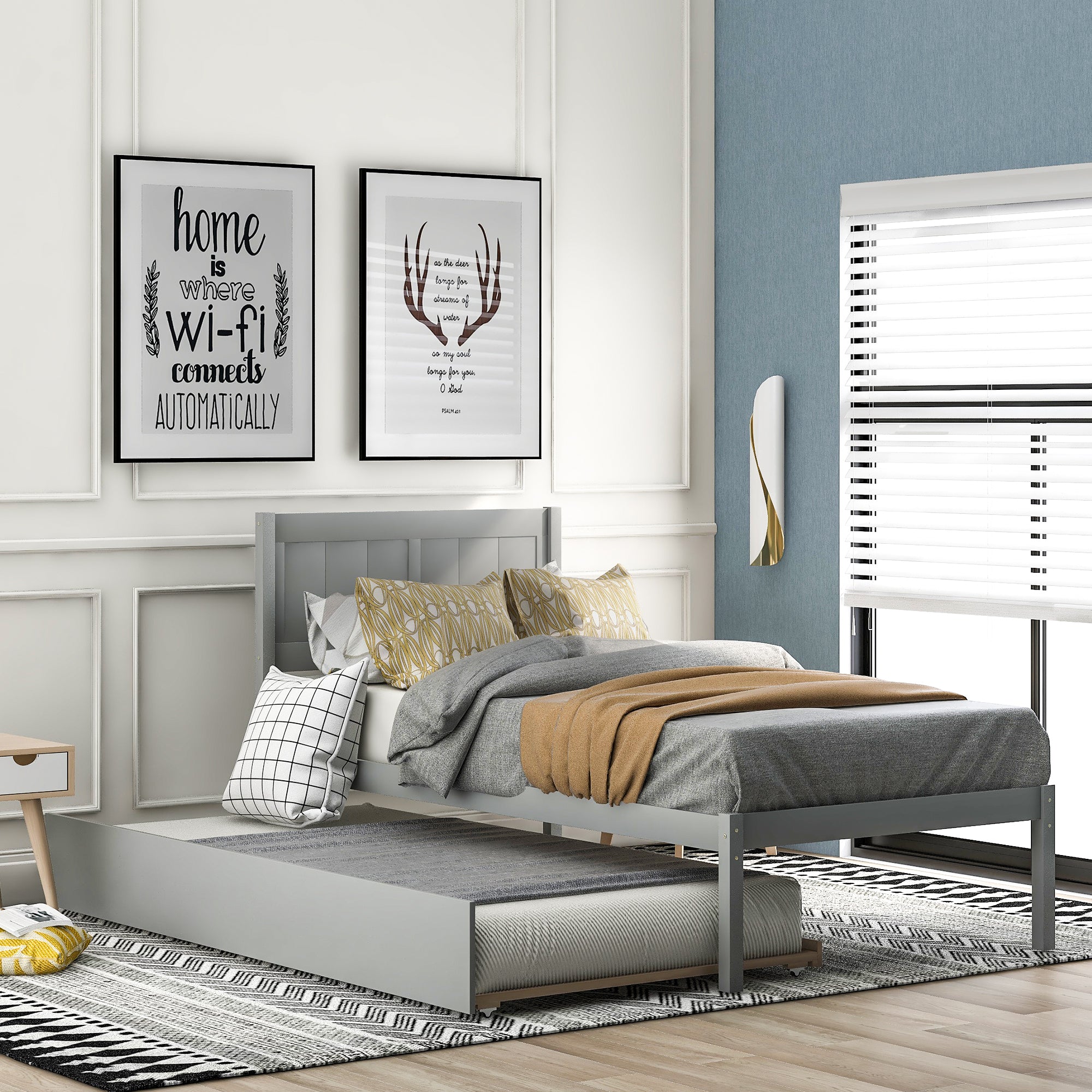 Twin size Platform Bed Wood Platform Bed with Trundle - Atlantic Fine Furniture Melbourne FL