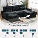 Modern Comfy Chenille L Shaped Sectional Sofa With Movable Ottoman