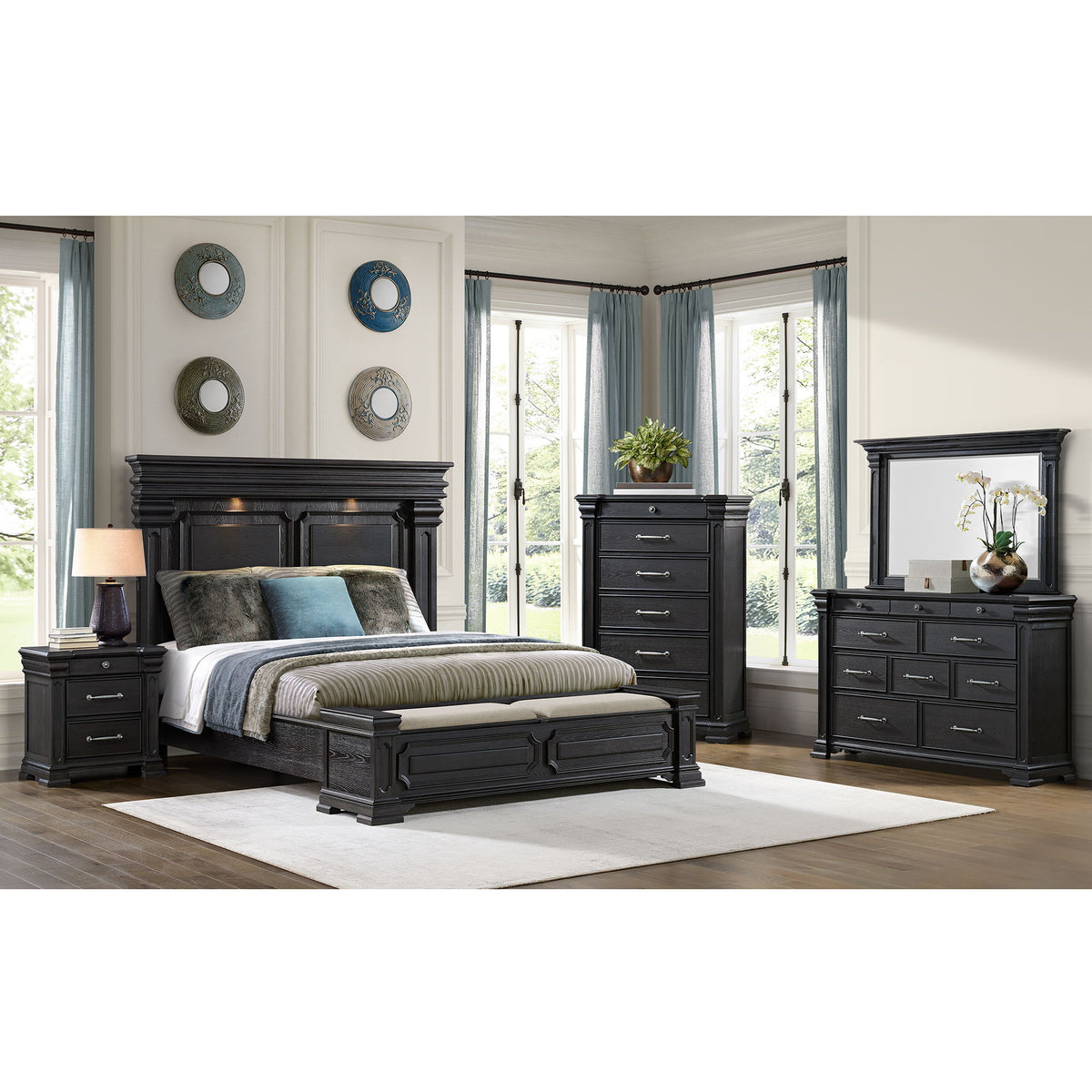 Kings Court 3-Drawer Nightstand (Sliding Top) in Black by Elements International, view 4