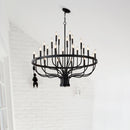 24 Light Chandelier Industrial Iron Candle Chandelier Modern Suspended Farmhouse Chandeliers Pendant Light Fixtures For Dining Room Bedroom Living Room Kitchen Island Foyer E12 Bulb (No Include) - Black