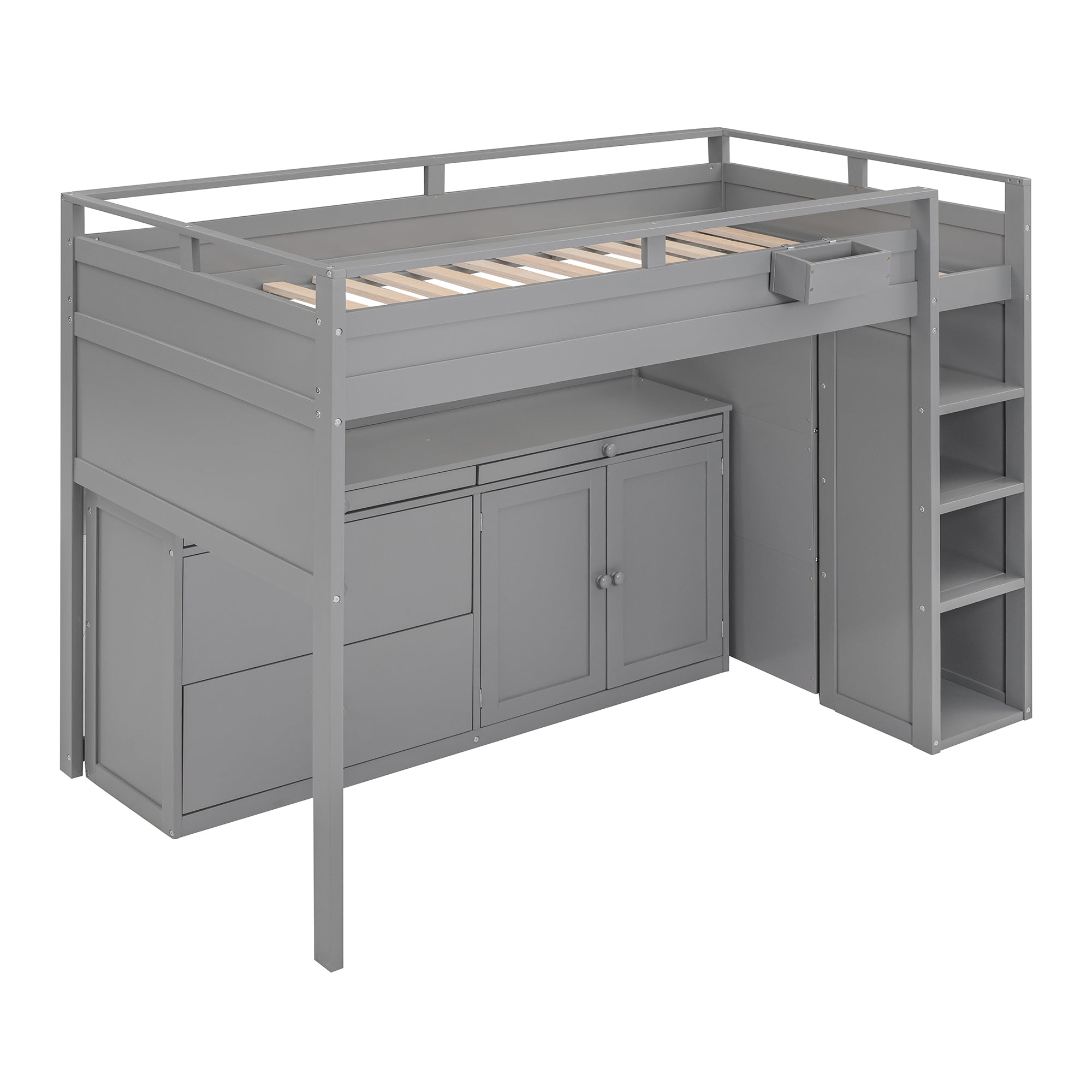 Loft Bed with Rolling Cabinet and Desk - Gray - Atlantic Fine Furniture Melbourne FL