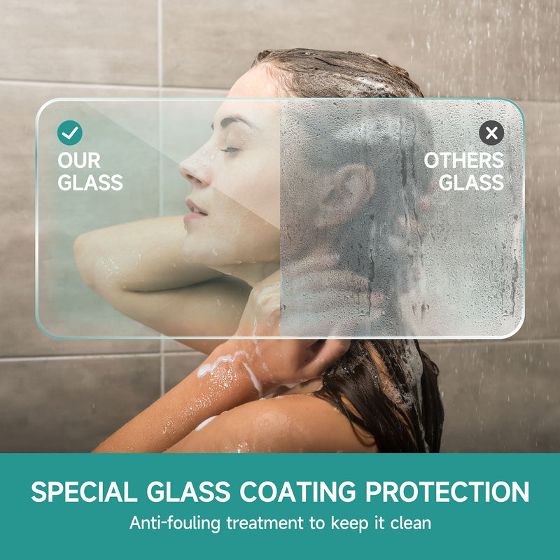 Frameless Double Sliding Soft Close Bathtub Shower Door, 5 / 16" Clear Nano Coated Tempered Glass And 304 Stainless Steel Handle - Brushed Nickel