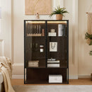Modern Minimalist Tall Lighted Display Cabinet With Tempered Glass Door - Black / Dark Walnut