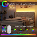 Modern Upholstered LED Bed Frame With Storage Drawers, Wingback Headboard, RGB Light