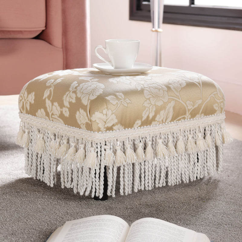 Fiona - Accent Footstool Ottoman - Champagne Beige Floral