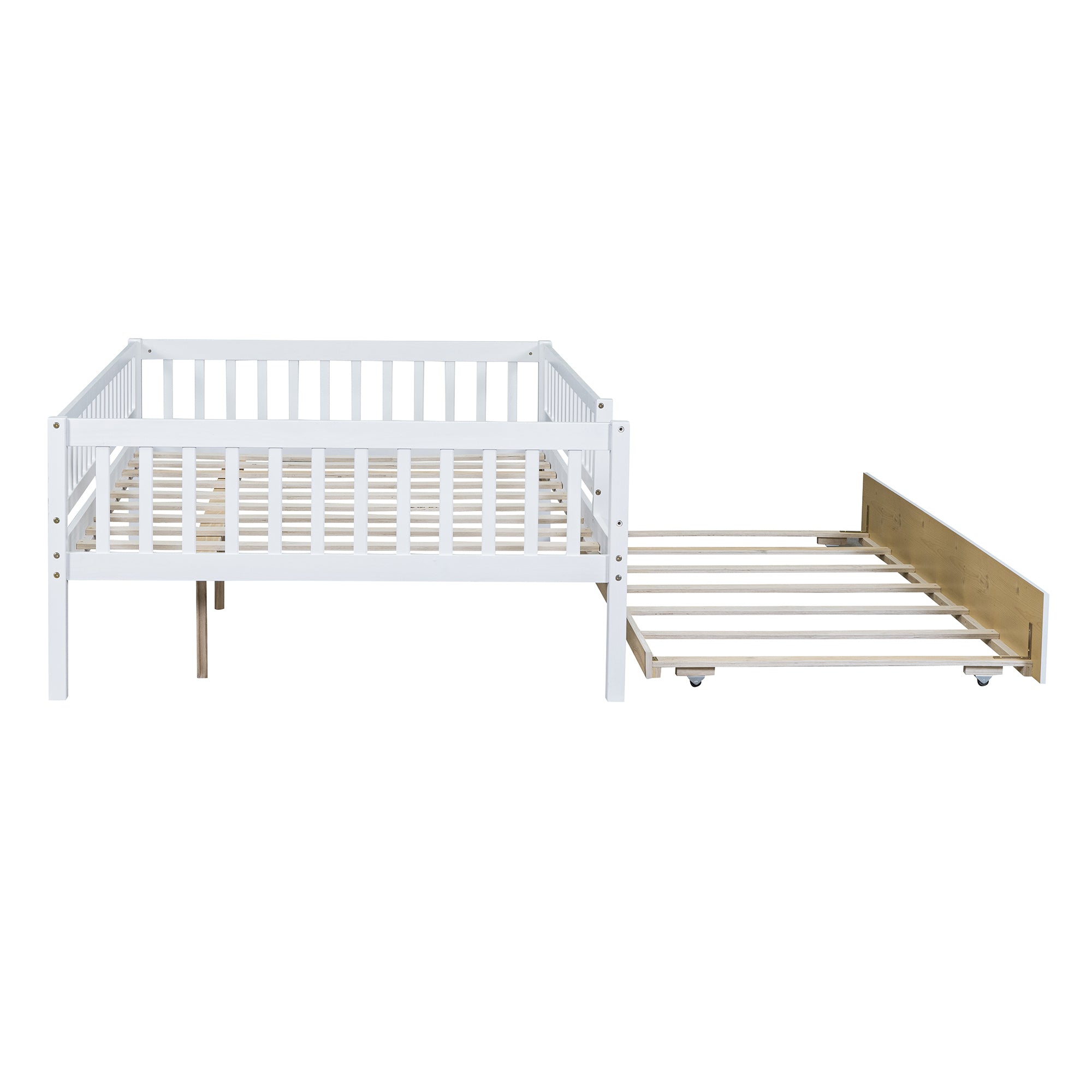 Full Size Wood Daybed with Trundle and Fence Guardrails, White - Atlantic Fine Furniture Melbourne FL