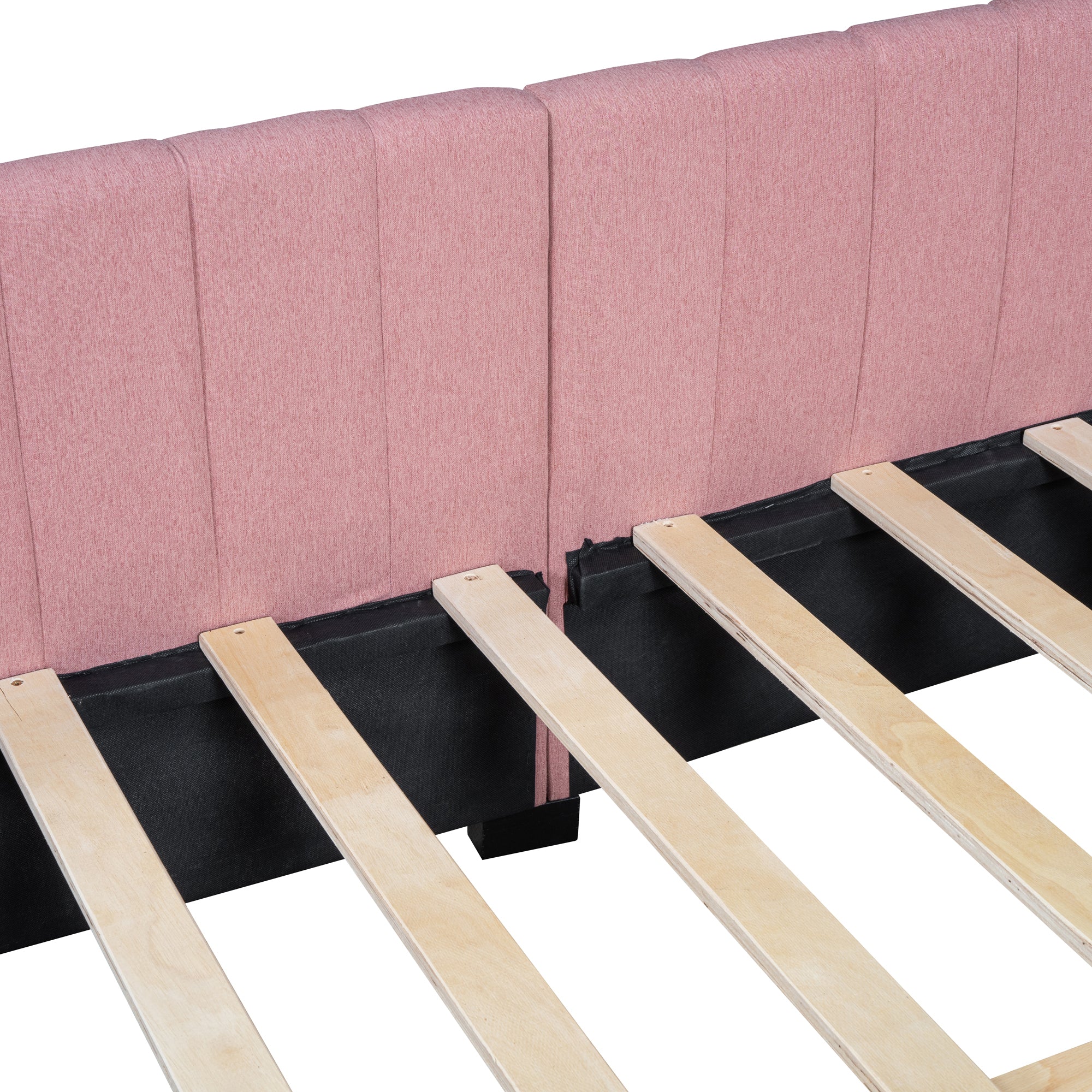 Full Size Upholstered Daybed with 2 Storage Drawers Sofa Bed Frame No Box Spring Needed, Linen Fabric (Pink) - Atlantic Fine Furniture Melbourne FL