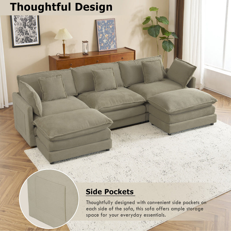 Modern Modular Sectional Sofa With Side Storage Pockets For Living Room