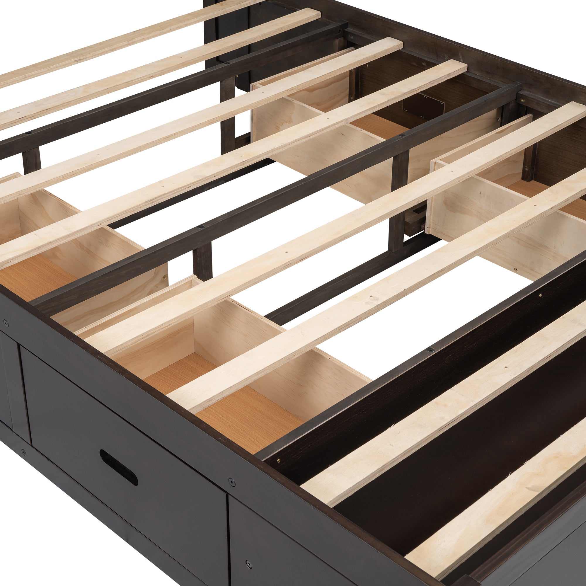 Wood Queen Size Platform Bed with Storage Headboard, shoe rack and 4 drawers,Espresso - Atlantic Fine Furniture Melbourne FL