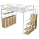 Full Size Loft Bed With Storage Staircase, Wardrobe, Shelves, And Lockers Natural Mdf Details - White / Natural