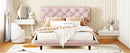 Full Size Upholstered Bed with Light Stripe, Floating Platform Bed, Linen Fabric,Pink