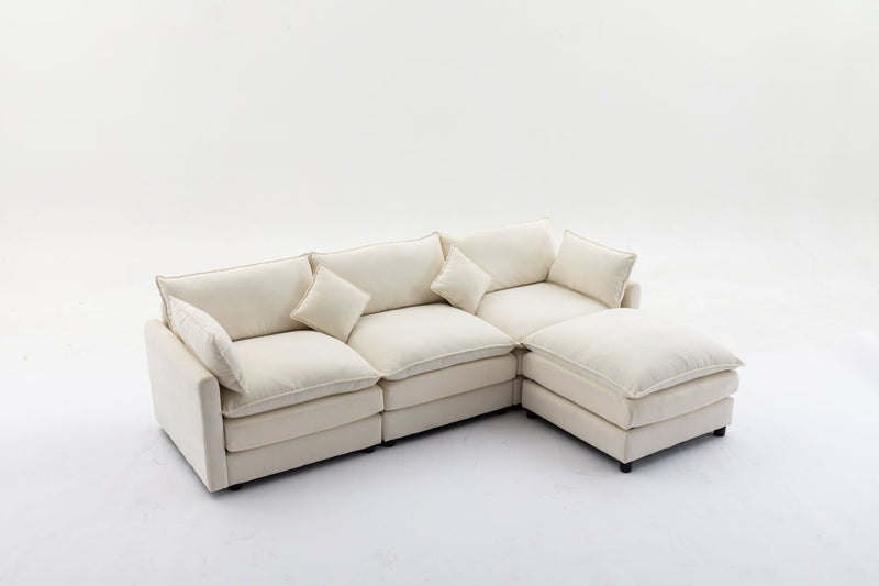 Modular Sectional Sofa, 3-Seater Sofa With Ottoman, Modern L-Shaped Sofa For Living Room Bedroom Apartment