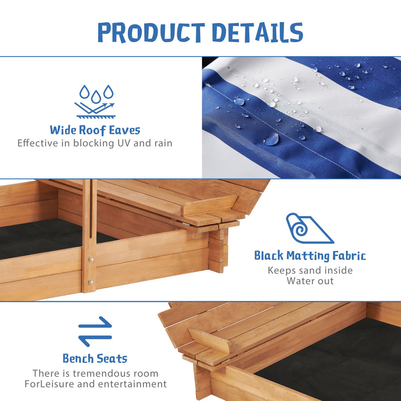 Kids Sandbox With Adjustable Cover, Sand Box With 2 Foldable Bench Seats, Outdoor Sandpit For Backyard Play - Light Brown