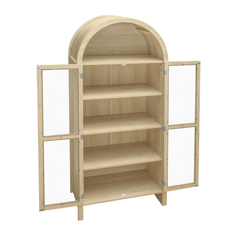 Tall Arched Kitchen Pantry, Modern Farmhouse Wood Kitchen Storage Cabinets, Arched Storage Display Cabinet With Adjustable Shelves, Versatile Cupboard For Kitchen, Dining Room - Natural