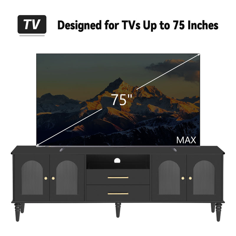 Retro TV Stand With Fluted Glass Doors