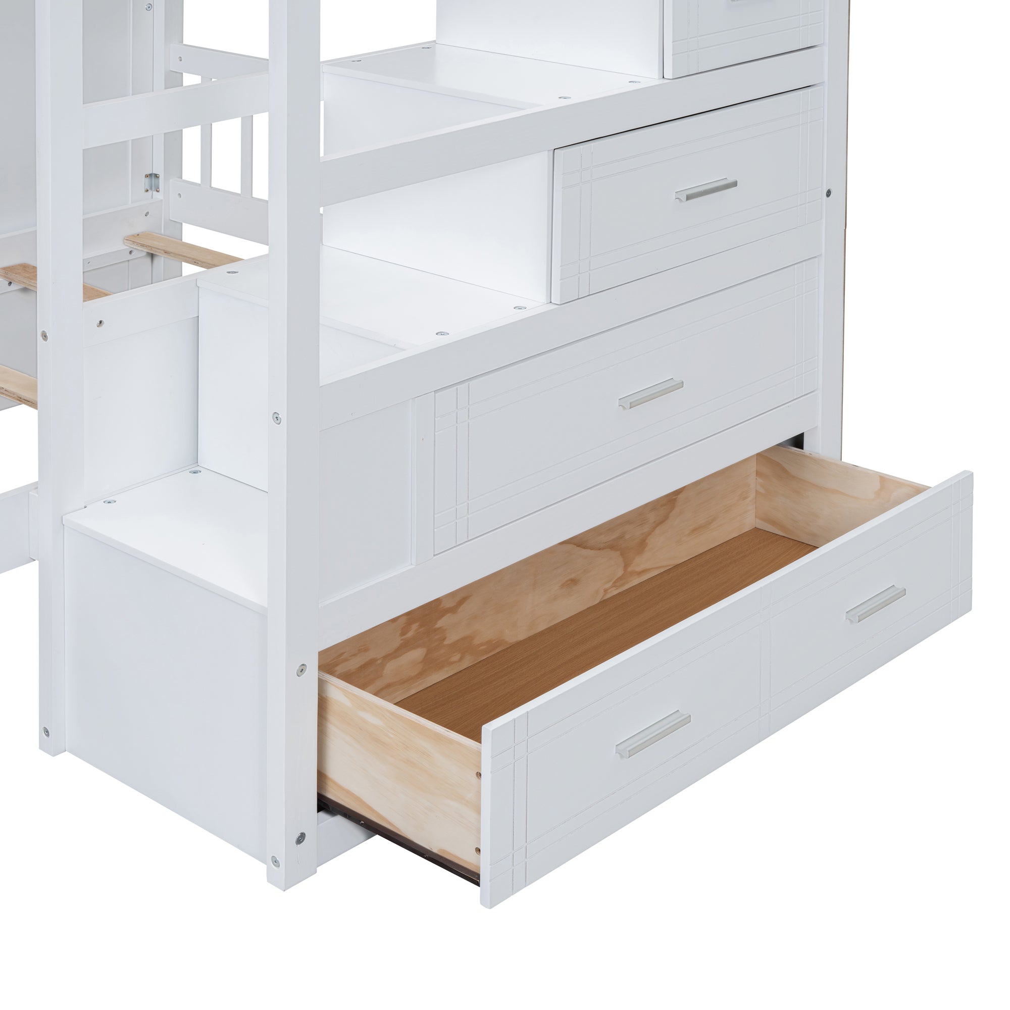 Full Over Twin Bunk Bed with Wardrobe, Drawers, White - Atlantic Fine Furniture Melbourne FL