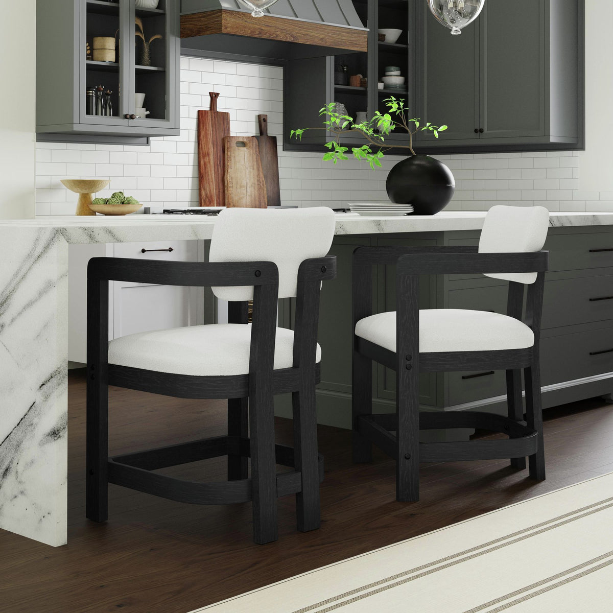 Portland Arm Counter Stool (Set of 2) in Black / White by Elements International, view 2