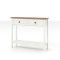 Farmhouse Style Console Table With 2 Drawers And Bottom Storage Shelf