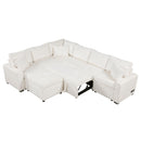 Sectional Sofa Pull-Out Sofa Bed Sleeper With A Storage Ottoman, Three Pillows And Charging Devices For Living Room