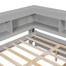 Full Bed with L-shaped Bookcases, Drawers ,Grey