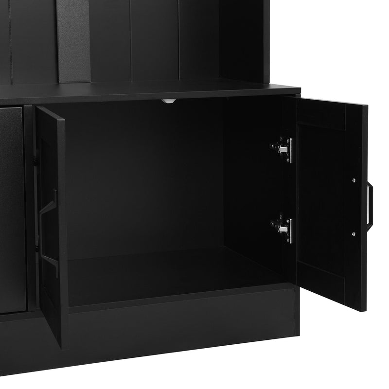 Tall Hall Tree With Shoe Storage, 4 In 1 Entryway Bench With 6 Cabinets, 4 Coat Hooks & Adjustable Shelf For Hallway - Black