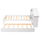 Twin Storage House Bed for kids with Bedside Table, Trundle, White