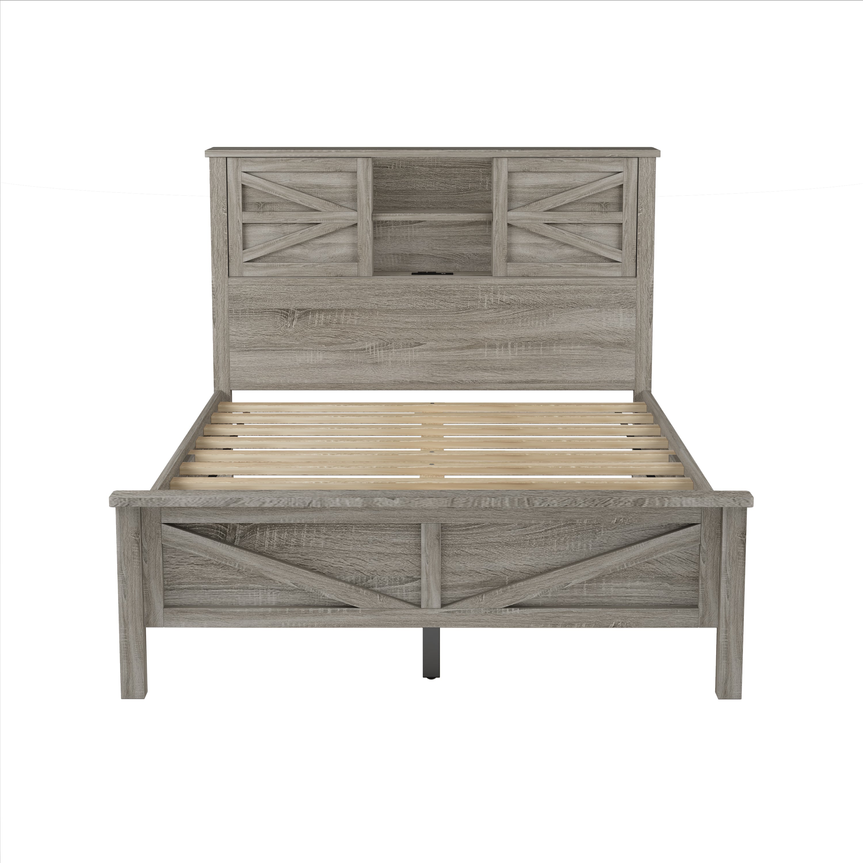 Farmhouse Platform Bed with Double Sliding Barn Door, Full Size Rustic Wood Bed with
Charging Station, Wood Slats Support, Antique Gray - Atlantic Fine Furniture Melbourne FL