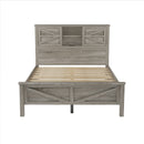 Farmhouse Platform Bed with Double Sliding Barn Door, Full Size Rustic Wood Bed with
Charging Station, Wood Slats Support, Antique Gray