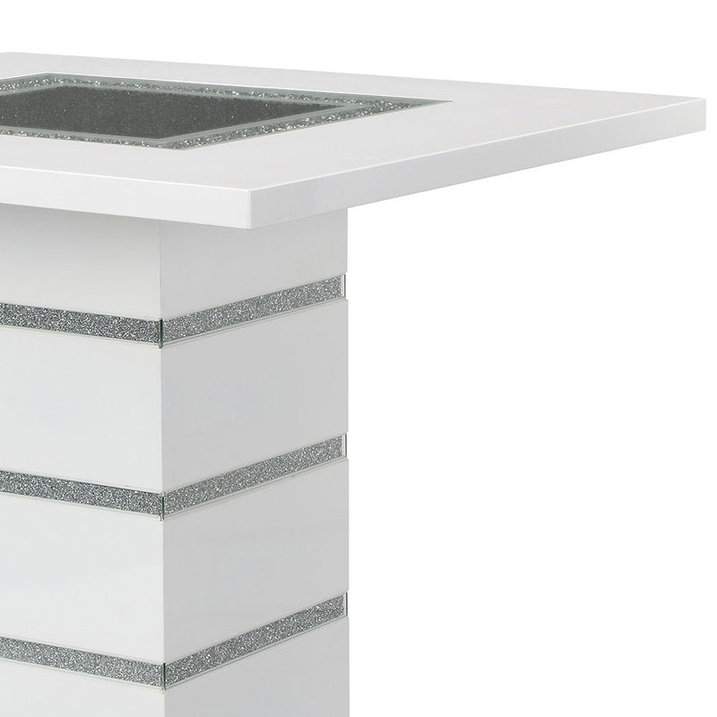 Elizaveta - Counter Height Table With Pedestal Base - Faux Crystal Diamonds & White High Gloss
