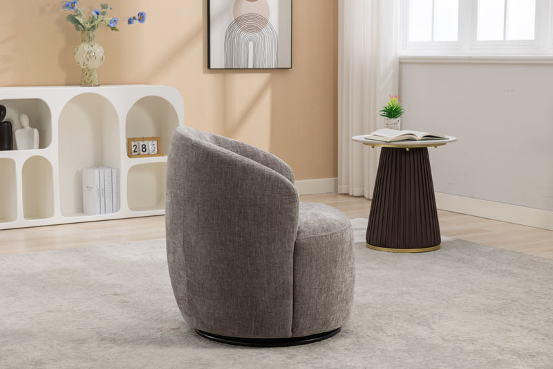 Chenille Fabric Swivel Accent Armchair Barrel Chair With Powder Coating Metal Ring