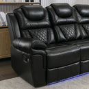 Home Theater Seating Manual Recliner Chair With Center Console And Led Light Strip For Living Room