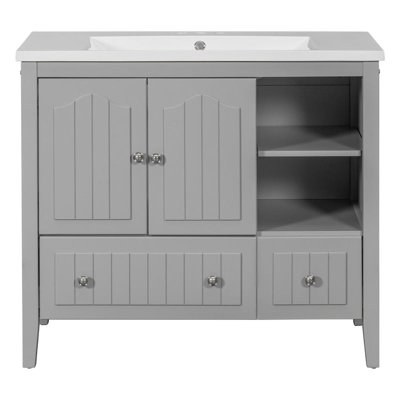 Bathroom Vanity With Ceramic Basin, Bathroom Storage Cabinet With Two Doors And Drawers, Solid Frame, Metal Handles