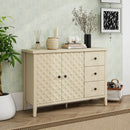 Modern 2 Door 3 Drawer Storage Cabinet, Buffet Cabinet With 2 Embossed Door For Living Room, Kitchen, Entryway - Natural