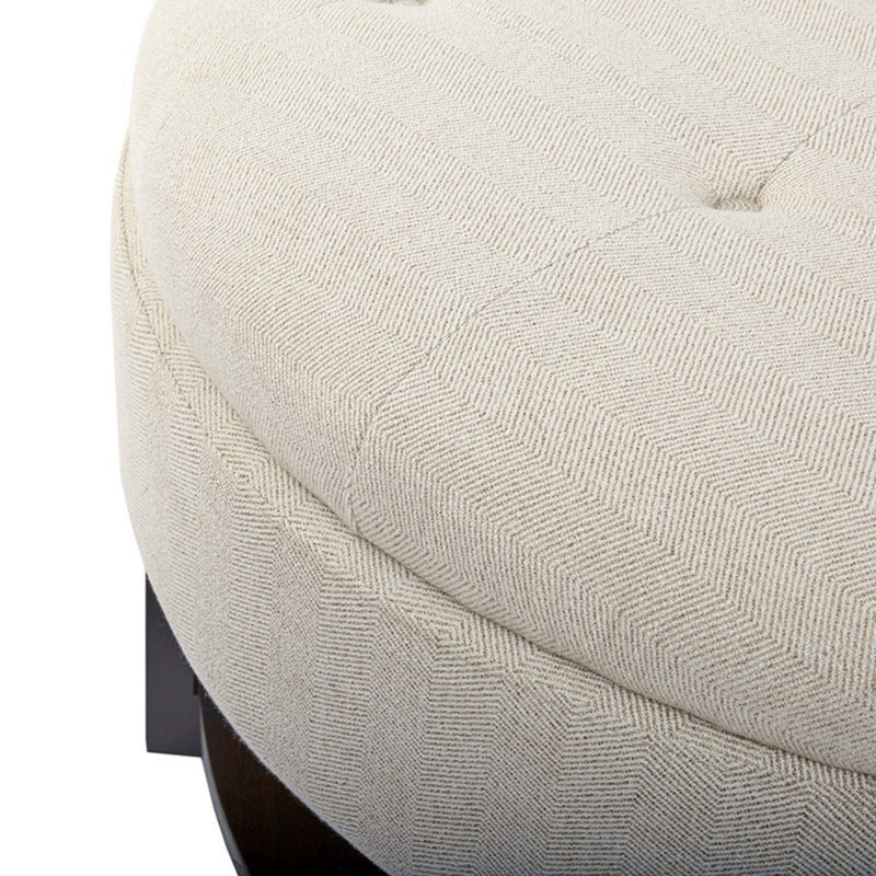 Miller - Round Storage Ottoman With Tufted Top And Shelf - Cream / Brown