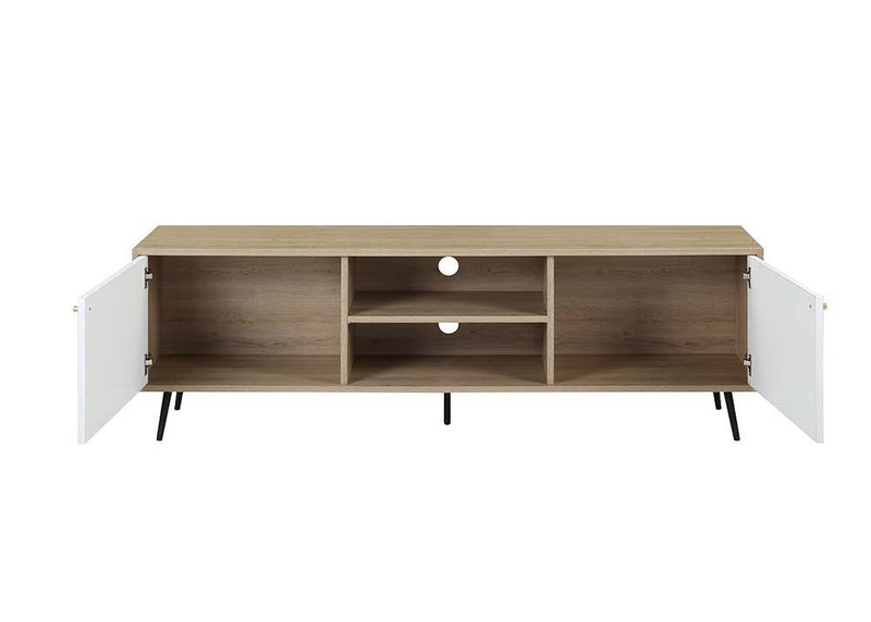 Wafiya - TV Stand - Rustic Oak, White & Black Finish