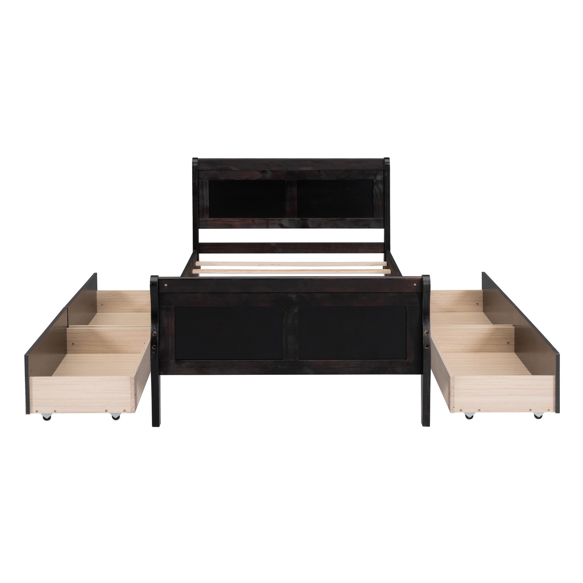 Twin Size Wood Platform Bed with 4 Drawers and Streamlined Headboard & Footboard, Espresso - Atlantic Fine Furniture Melbourne FL