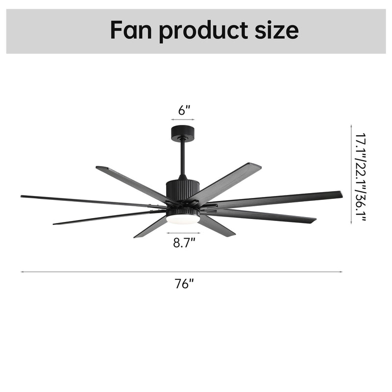 Ceiling Fan With 18W Dimmable Led Light Remote Control 8 Solid Wood Blades For Living Room - Black